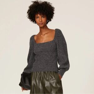 Rebecca Minkoff Grey Wool Puff Sleeve Pixi Sweater